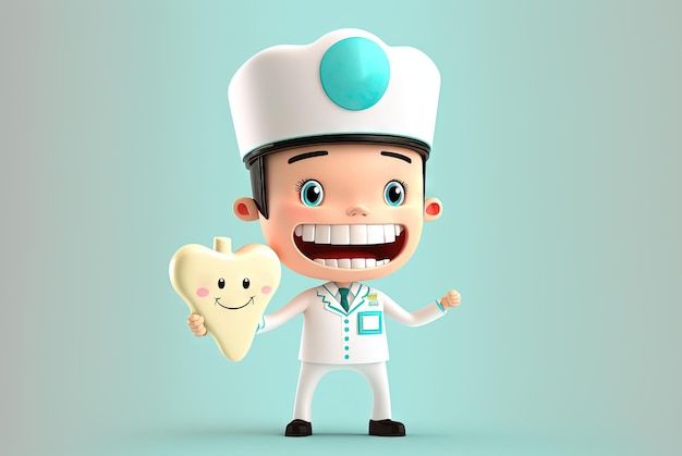 Funny dentist with tooth Happy doctor smiling with all his teeth Generated AI