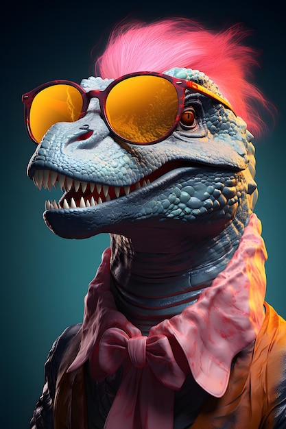 Funny dinosaur wearing sunglasses