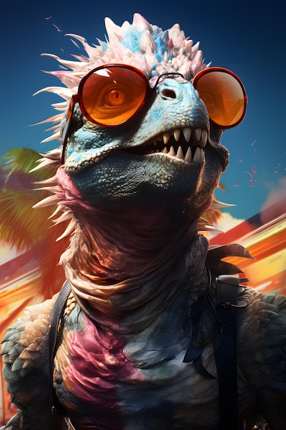 Funny dinosaur wearing sunglasses