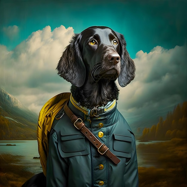 Funny dog prepared for adventure anthropomorphic animal illustration