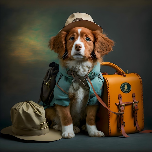 Funny dog prepared for adventure anthropomorphic animal illustration