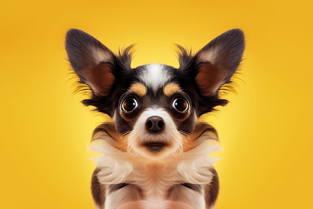 Funny dog over yellow background Generative Ai