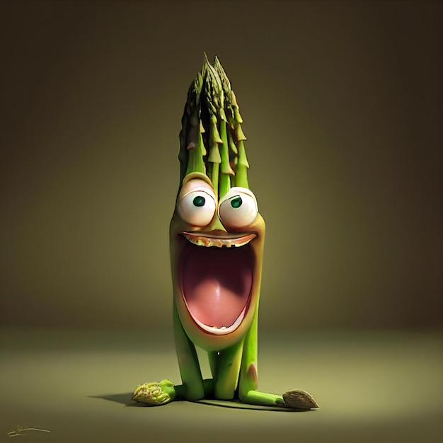 Funny face asparagus cartoon character