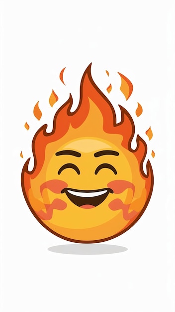 Funny fire emoji with smile cartoon style vintage groovy characters