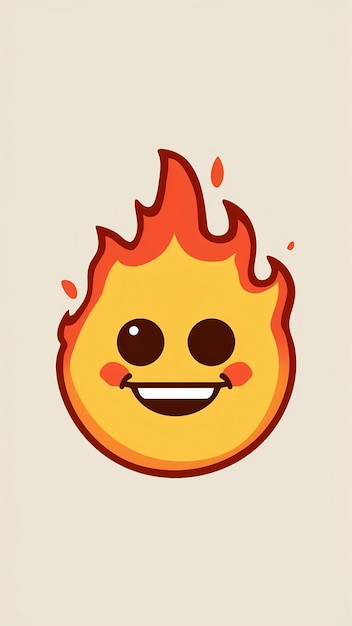 Photo funny fire emoji with smile cartoon style vintage groovy characters