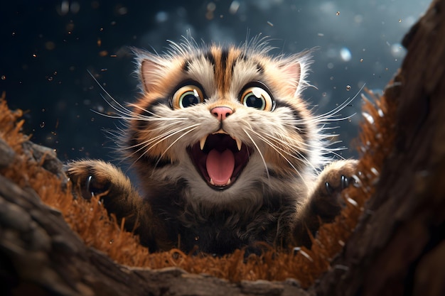 Funny fluffy and cute cat with shock expression