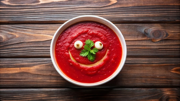 Funny food cream soup with vegetable smiley puree soup with a smile as decoration