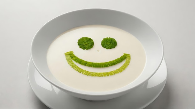 Funny food cream soup with vegetable smiley puree soup with a smile as decoration