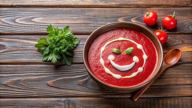 Funny food cream soup with vegetable smiley puree soup with a smile as decoration