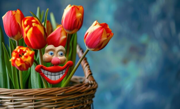 Funny funny humorous postcards banner for April Fools Day the day of jokes and laughter Tulips