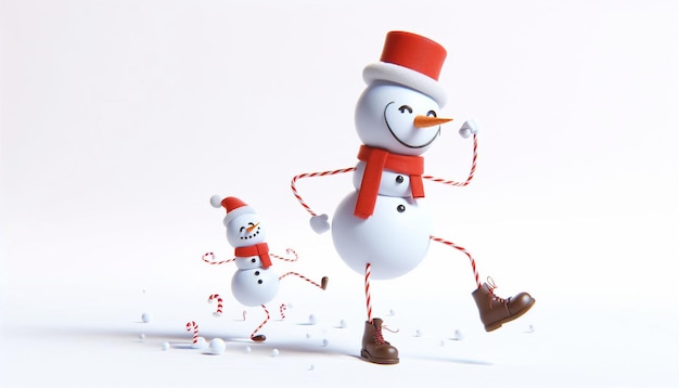 Photo funny gangly cartoon snowman on white background time to celebrate christmas