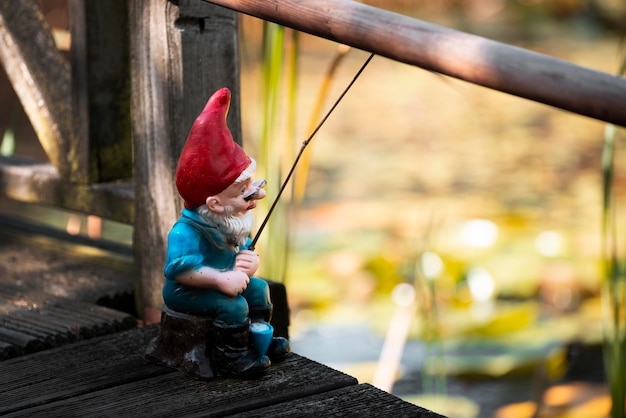 Funny garden gnome with copy space