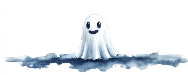 Photo funny ghost sheet costume isolated on white background watercolor illustration magic scary spirit simple spooky monster happy halloween party minimal concept