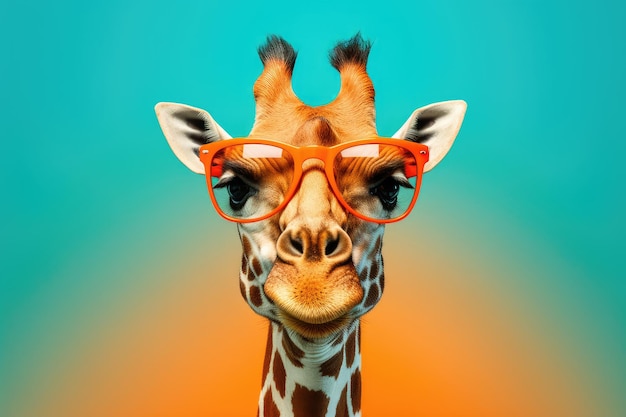 Funny giraffe in glasses on a colorful background