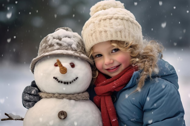 Funny girl with snowman