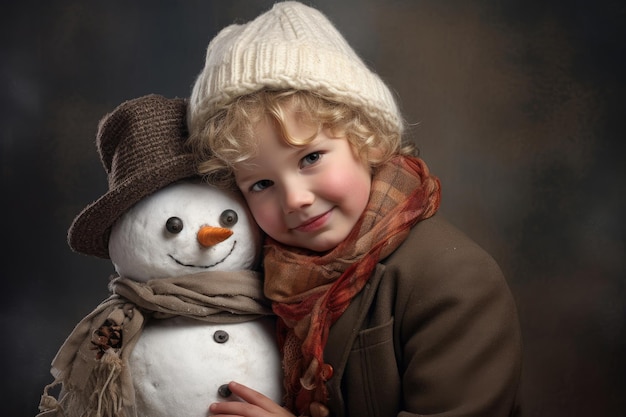 Funny girl with snowman