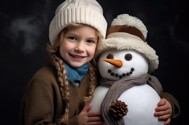 Funny girl with snowman