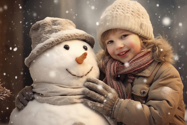 Funny girl with snowman