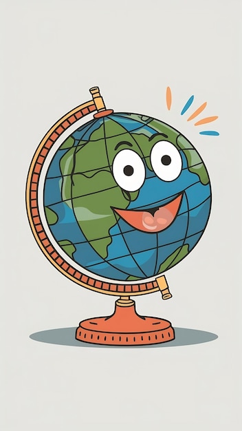 Funny Globe with eyes and mouth cartoon style vintage groovy characters