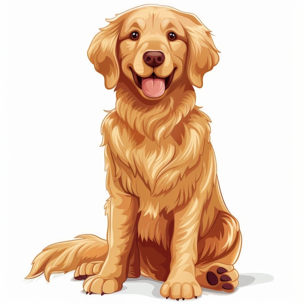 Photo funny golden retriever sitting cartoon 2d illustration on a white background