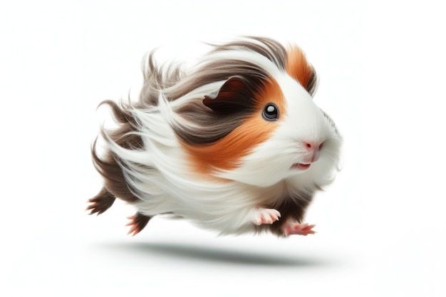 a funny Guinea Pig that is running Isolated on white background