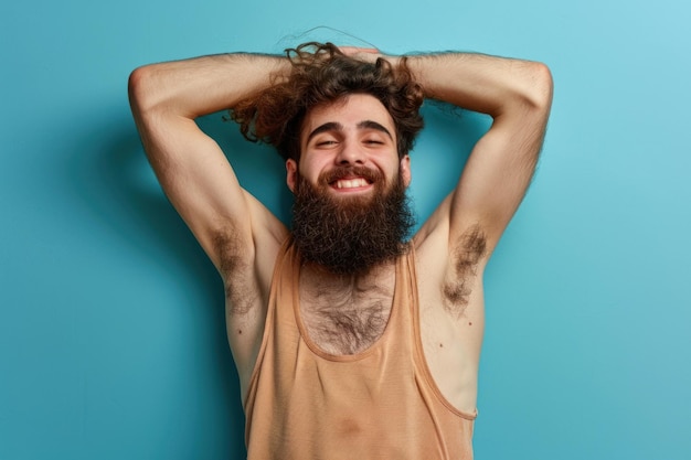 Photo funny guy with hairy armpits ai generative