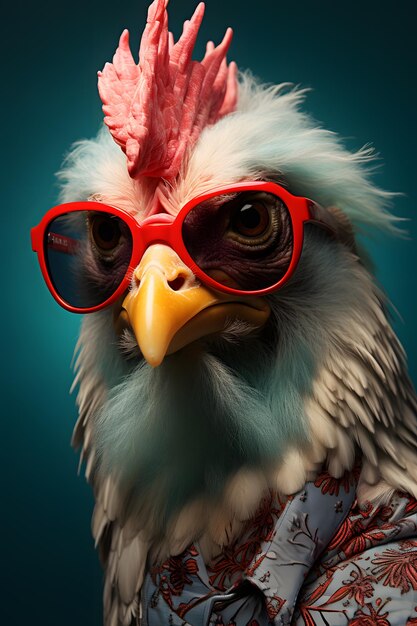 Photo funny hen wearing sunglasses