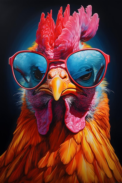 Funny hen wearing sunglasses