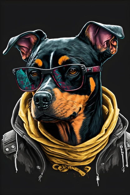 Funny Hipster Cute Dog Art Illustration Anthropomorphic Dogs