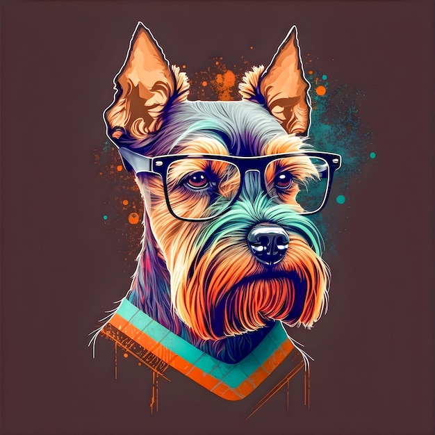 Funny Hipster Cute Dog Art Illustration Anthropomorphic Dogs