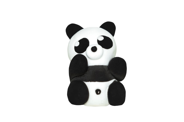 Funny homemade plasticine panda Isolated on white blank for a collage