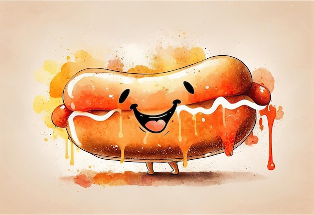 Funny Hot Dog cartoon mascot character Food concept