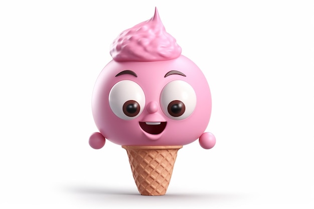 Funny ice cream character in waffle cone isolated on white background generative ai