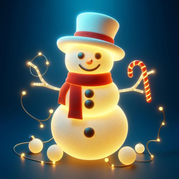 Funny illuminated snowman cartoon Snow time AI generated