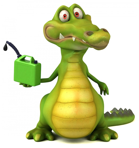 funny illustrated crocodile holding a gasoline tank