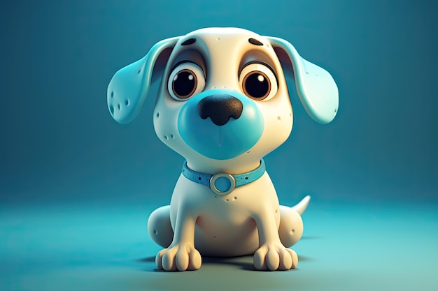 Funny image of a 3D cartoon dog in blue and yellow colors with a blue background Generative AI