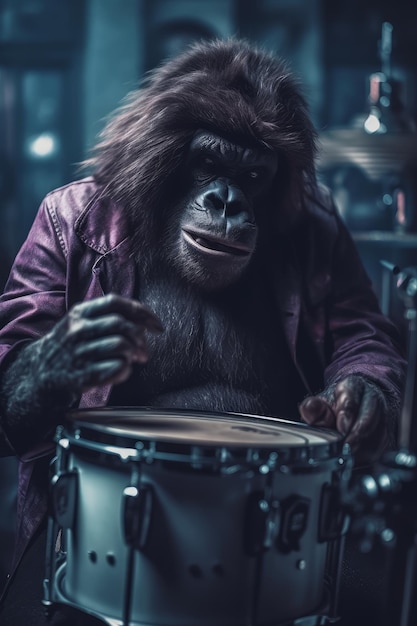 Funny image of Gorilla rock band high quality image generative AI