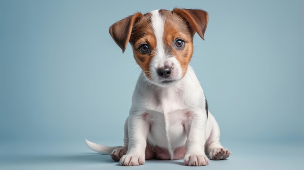 Funny Jack Russell puppy on a blue background