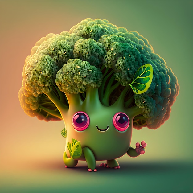 Funny Kawaii broccoli illustration