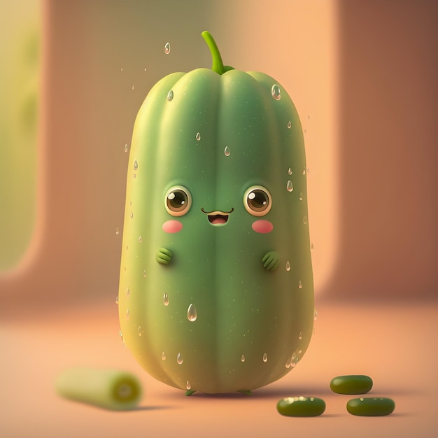 Funny Kawaii Cucumber illustration