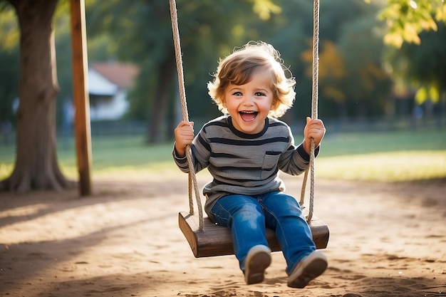 Funny Kid Playing In A Swing