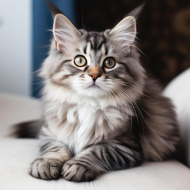 Funny Large LongHaired Gray Tabby Kitten with Bowtie