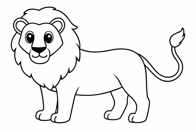 Photo funny lion vector illustration with white background cartoons clipart and line art design funny