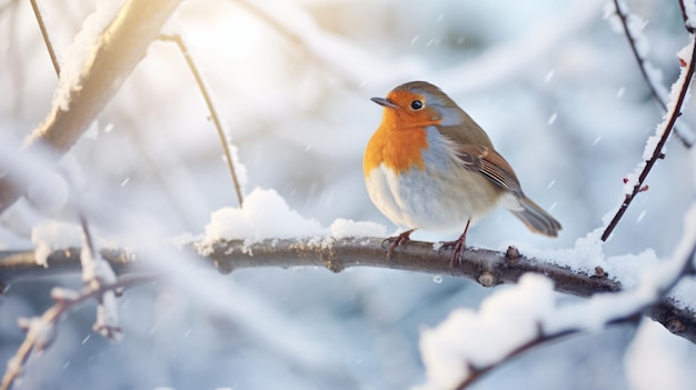 Funny little bird robin sitting in the branches