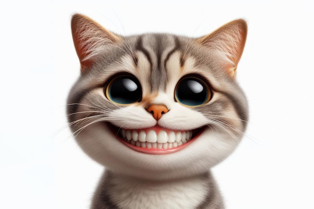 funny little cat with a big teeth smile Isolated on white background