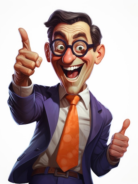 A funny looking happy businessman caricature