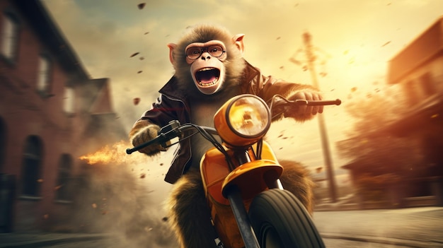 Funny monkey Riding an electric bike