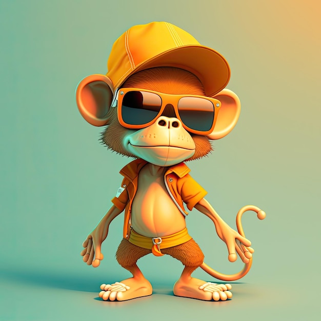 Funny monkey wearing sunglasses on a colorful background Generative AI