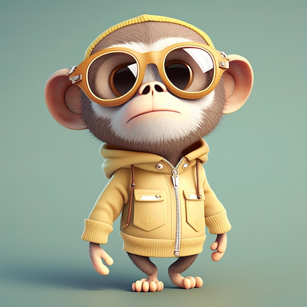 Funny monkey wearing sunglasses on a colorful background Generative AI