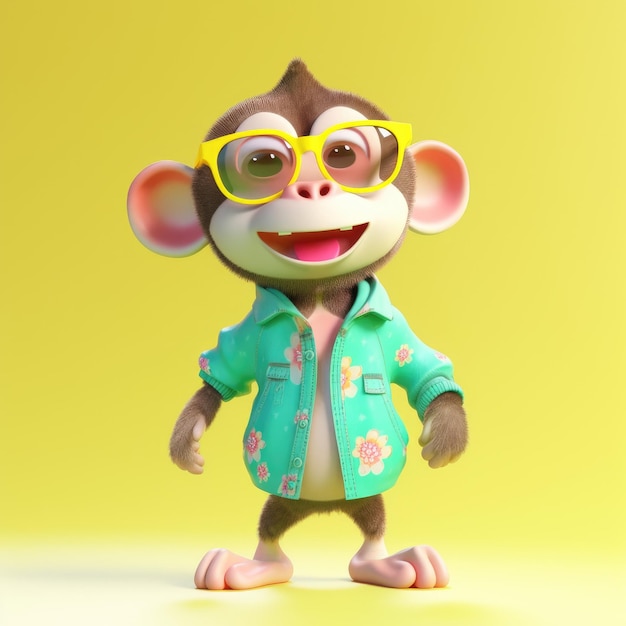 Funny monkey wearing sunglasses on a colorful background Generative AI